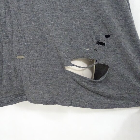 Hippie Chic Gray V-Neck Distressed Ribbed T-Shirt Top Women Size L Short Sleeve - Picture 2 of 9